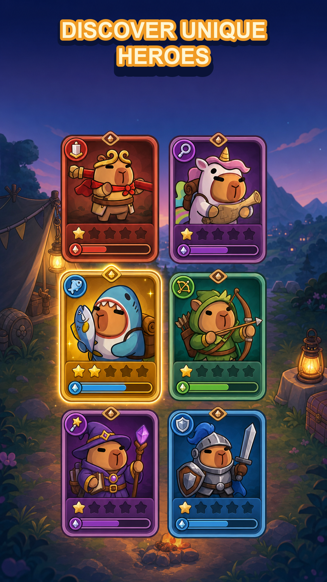 Collection of unique capybara hero cards